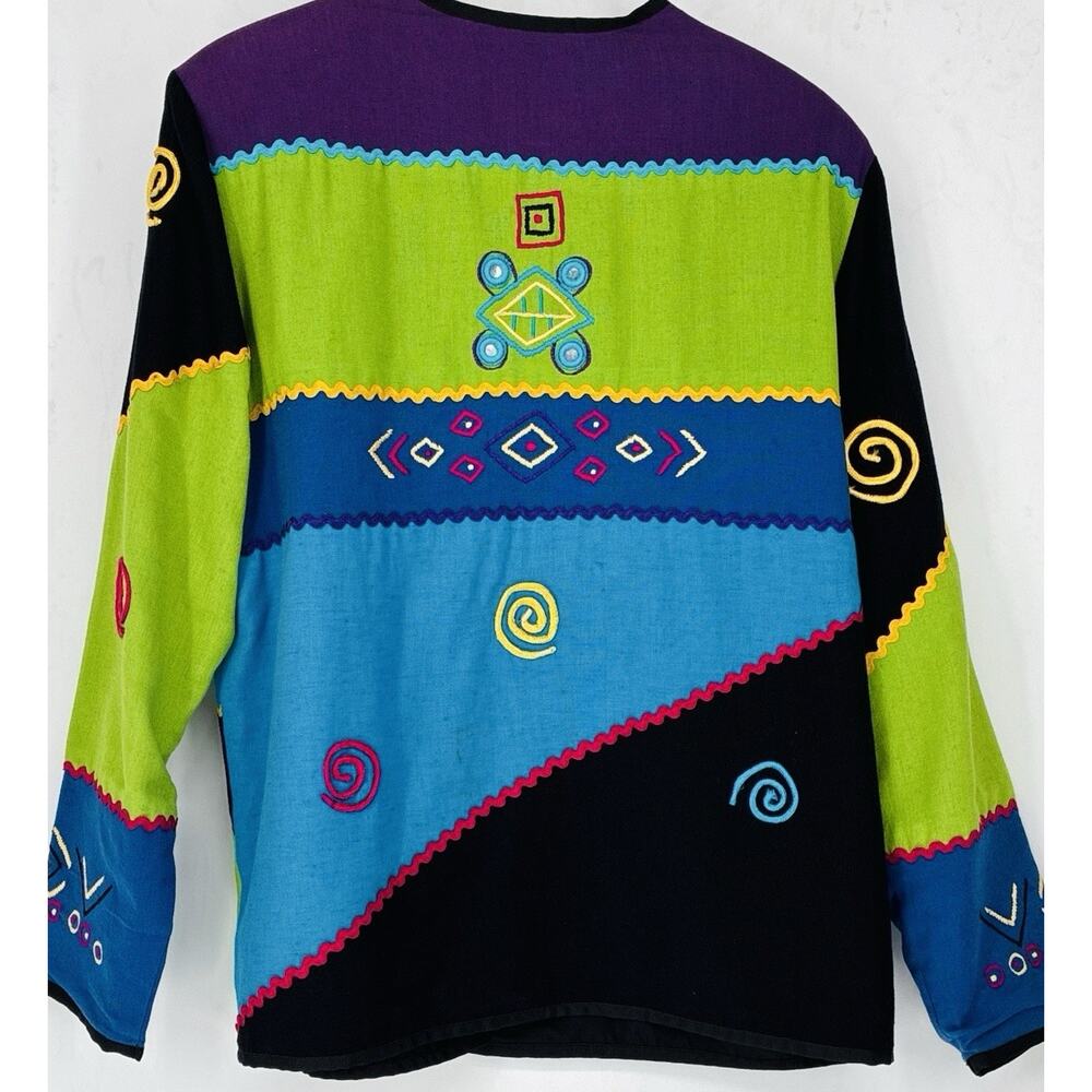 Vintage Allure Wearable Art Embroidered Jacket Colorblock Boho Lagenlook Med - Picture 5 of 11